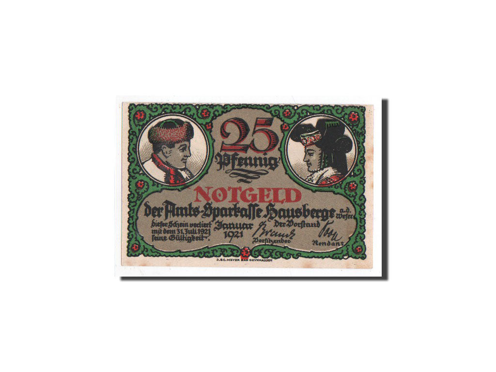 Billet, Allemagne, Hauberge a Weser, 25 Pfennig, paysage, 1921, Undated, NEUF
