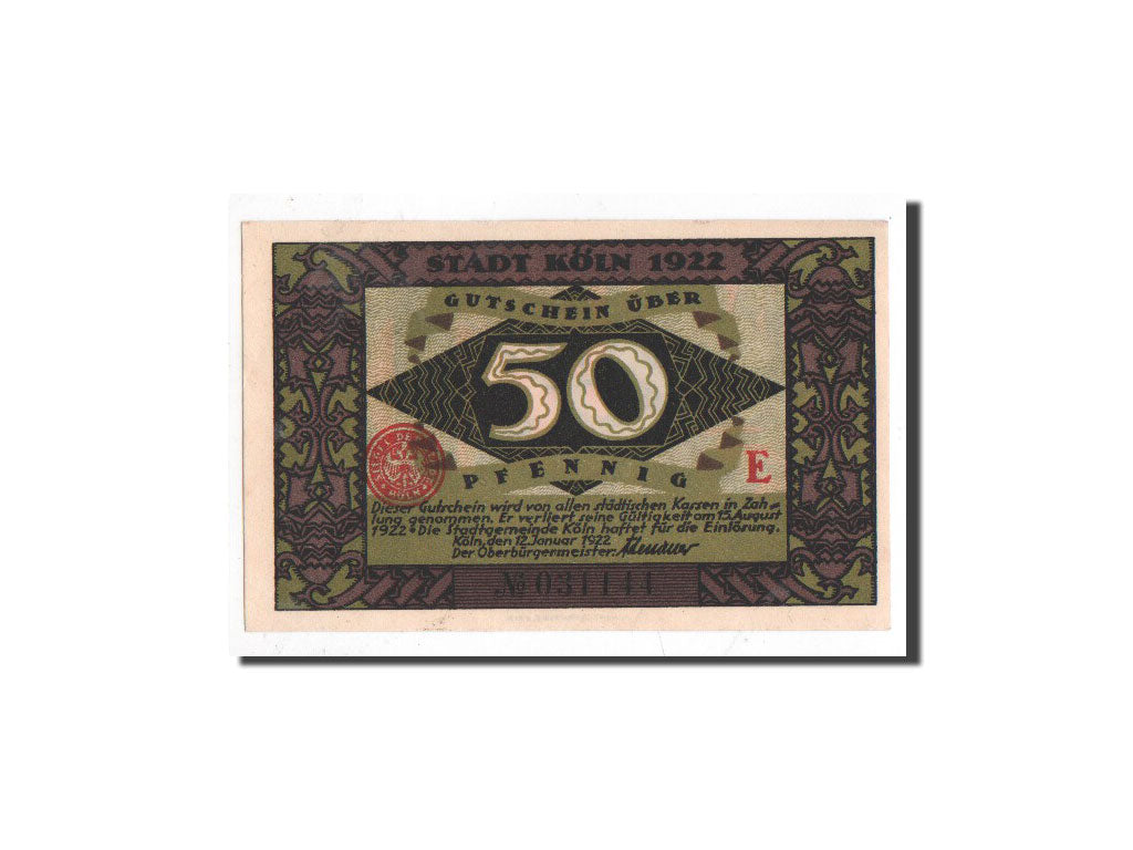 Banconote, Germania, Köln, 50 Pfennig, lutin, 1922, 1922-01-12, FDS, Mehl:717.2
