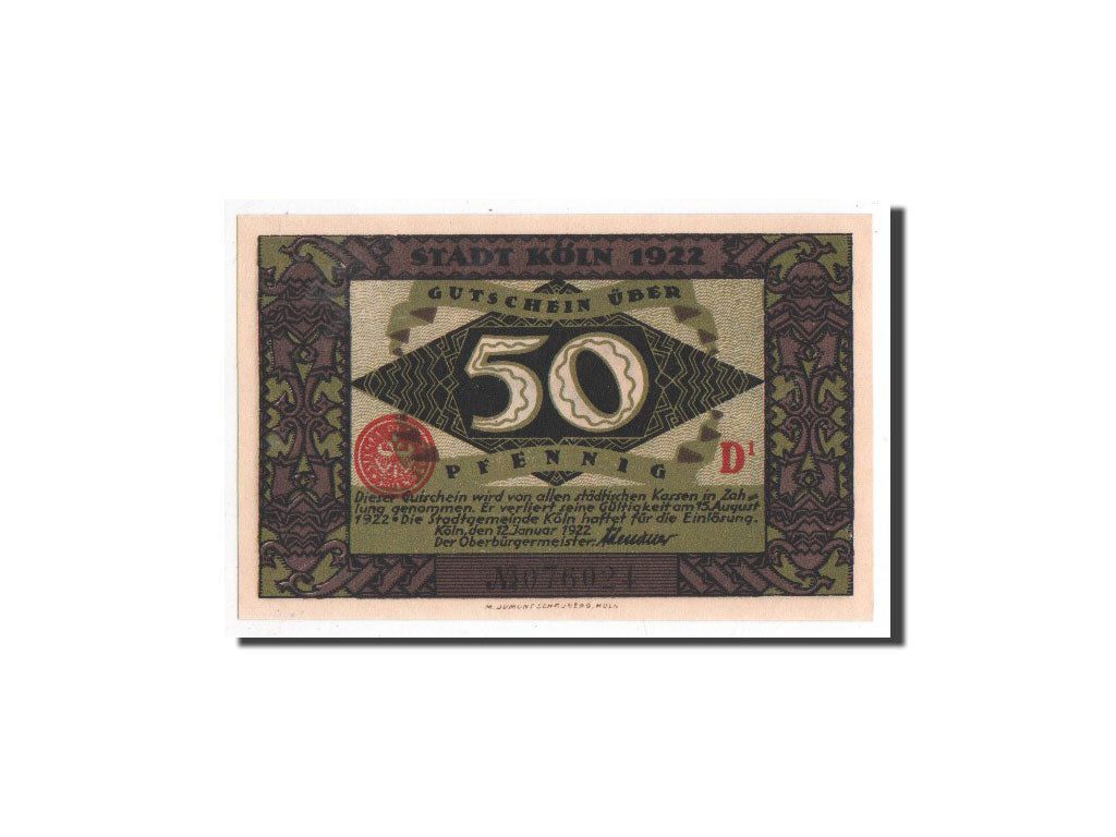 Banknot, Niemcy, Köln, 50 Pfennig, diable, 1922, 1922-01-12, UNC(65-70)