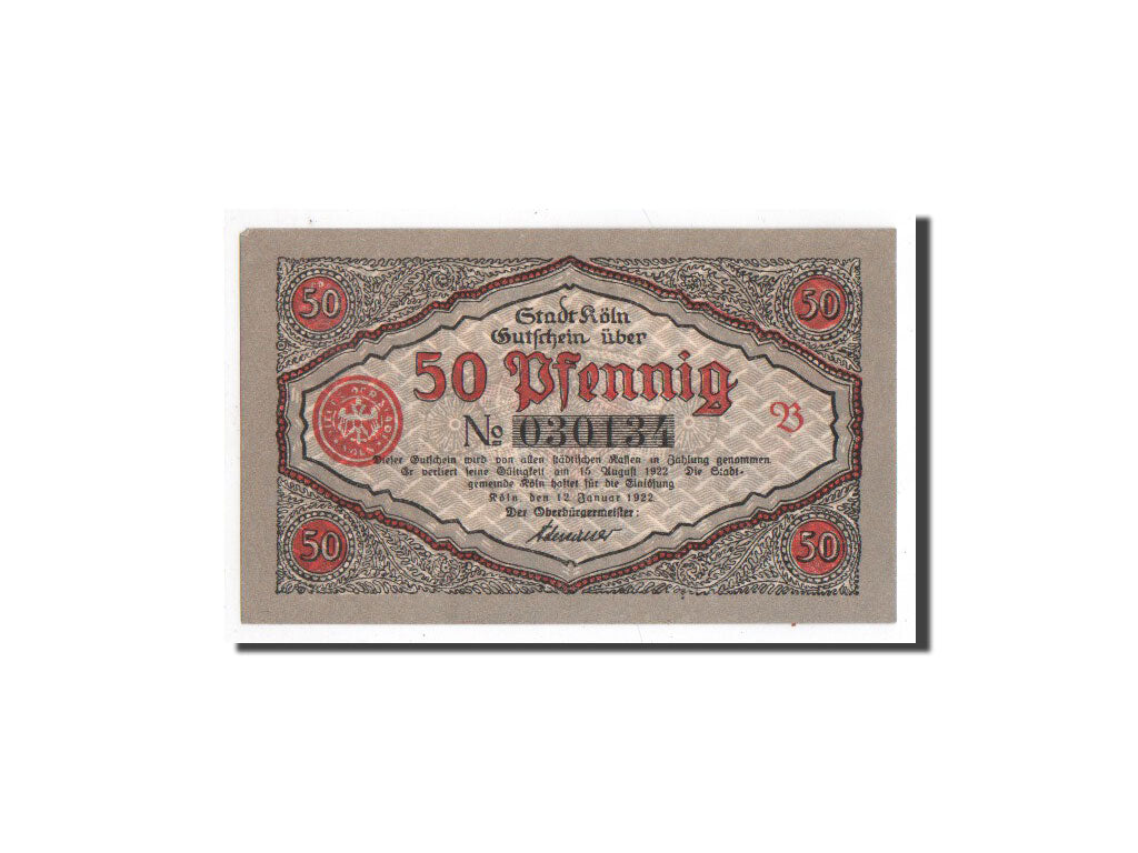 Billete, Alemania, Köln, 50 Pfennig, soldat, 1921, 1921-01-12, UNC, Mehl:717.3