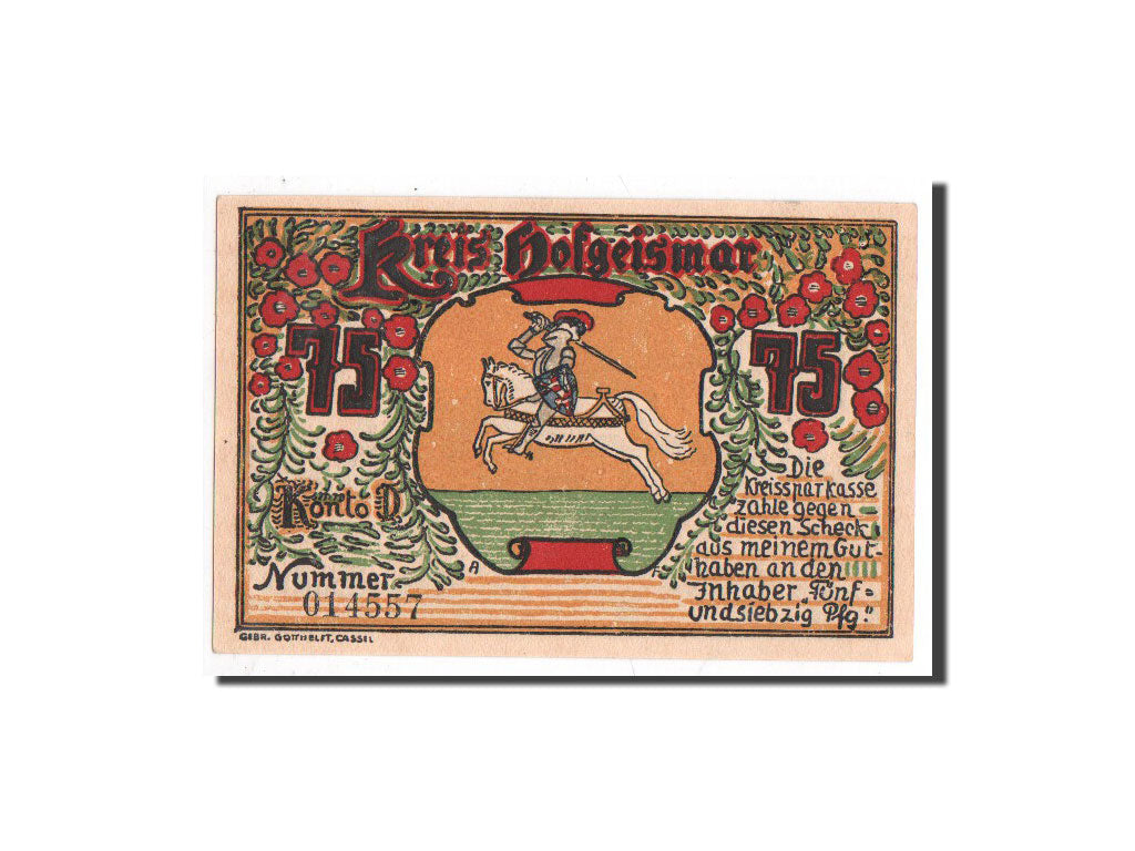 Banconote, Germania, Hofgeisman, 75 Pfennig, paysage, O.D, Undated, FDS