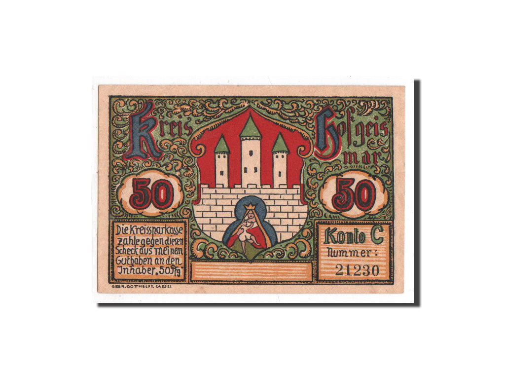 Banconote, Germania, Hofgeisman, 50 Pfennig, paysage, O.D, Undated, FDS