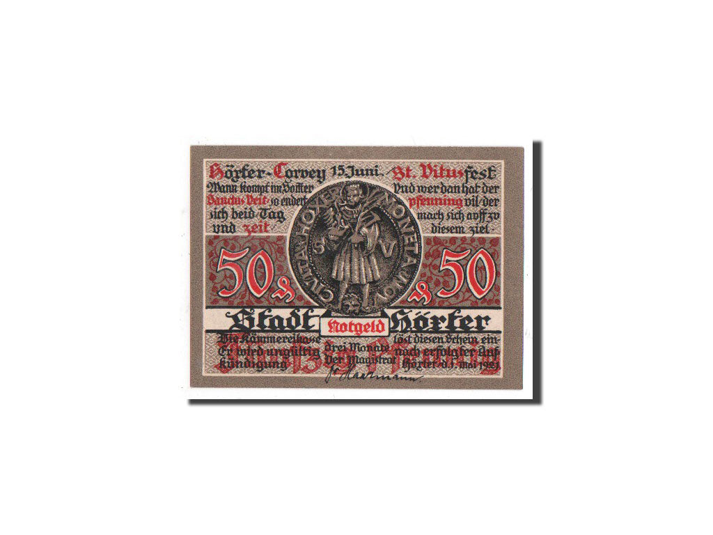 Banconote, Germania, Hoxter Stadt, 50 Pfennig, Citation, 1921, 1921-05-01, FDS