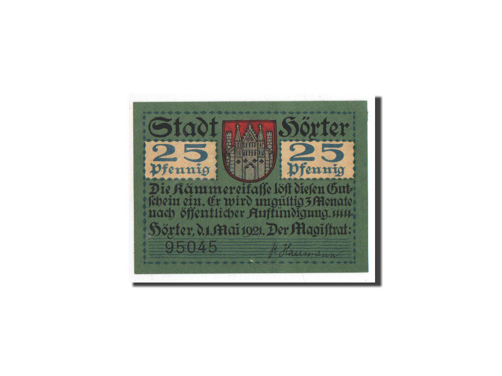 Banknote, Germany, Hoxter Stadt, 25 Pfennig, Bataille, 1921, 1921-05-01