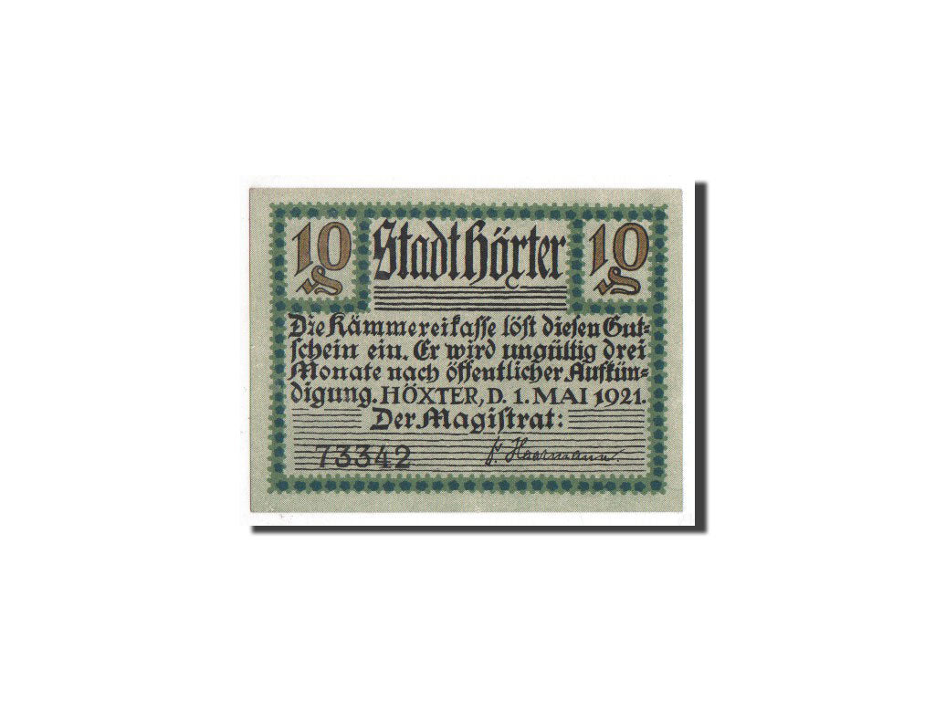 Billet, Allemagne, Hoxter Stadt, 10 Pfennig, château, 1921, 1921-05-01, NEUF