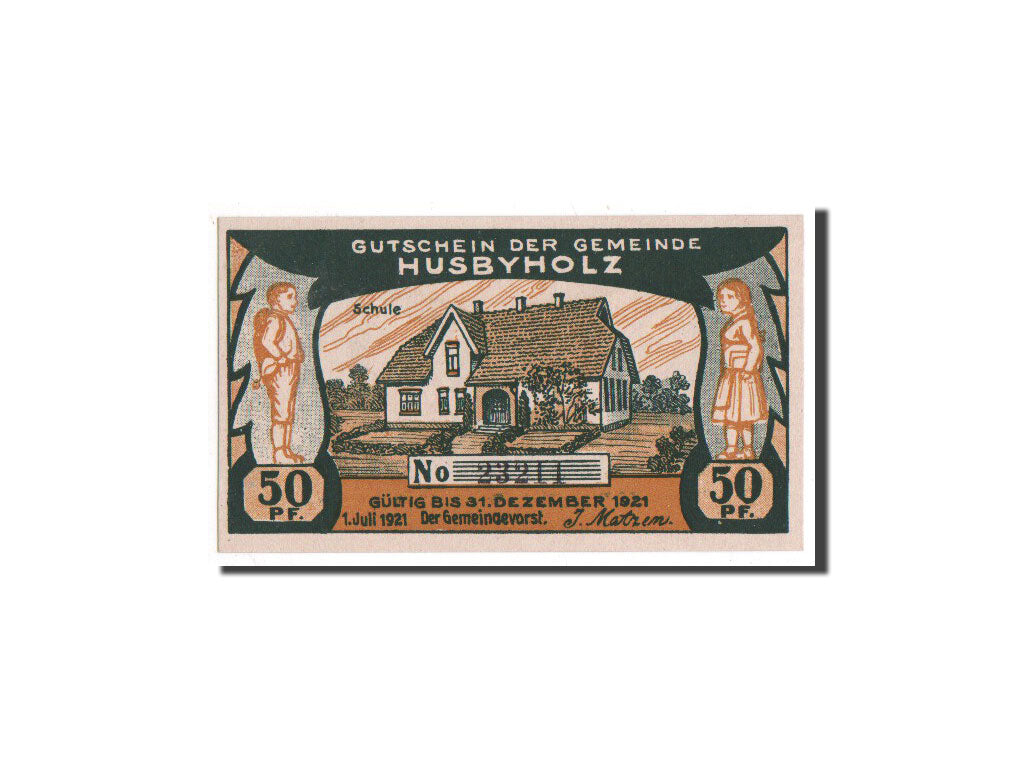 Billet, Allemagne, Husbyholz, 50 Pfennig, drapeau, 1921, 1921-07-01, NEUF