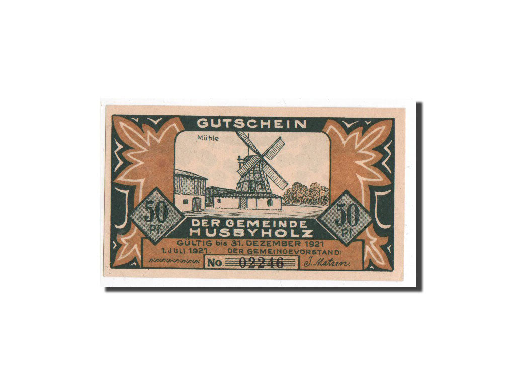 Billet, Allemagne, Husbyholz, 50 Pfennig, moulin, 1921, 1921-07-01, NEUF