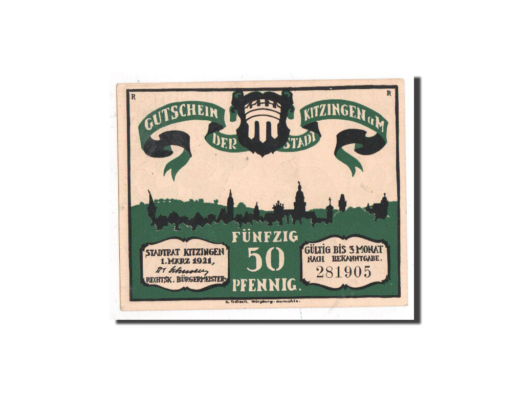 Biljet, Duitsland, Kitzingen, 50 Pfennig, personnage, 1921, 1921-03-01, NIEUW