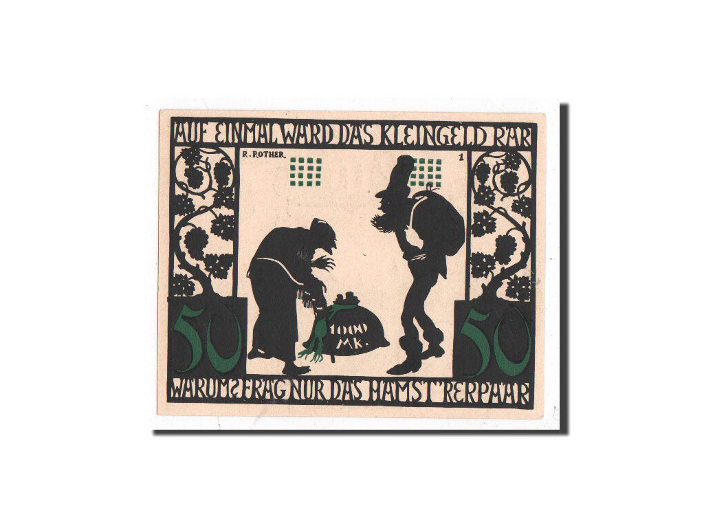 Biljet, Duitsland, Kitzingen, 50 Pfennig, personnage, 1921, 1921-03-01, NIEUW