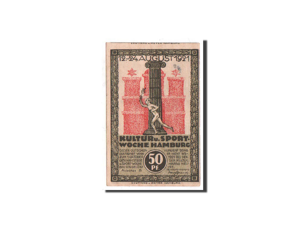 Biljet, Duitsland, Hamburg, 50 Pfennig, Monument, 1921, 1921-08-12, NIEUW