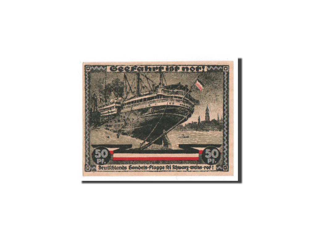 Banknote, Germany, Hamburg, 50 Pfennig, bateau, 1921, 1921-08-12, UNC(65-70)