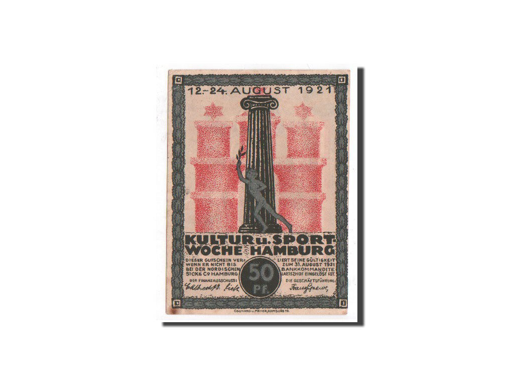Biljet, Duitsland, Hamburg, 50 Pfennig, navire, 1921, 1921-08-12, NIEUW
