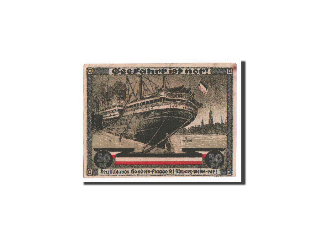 Biljet, Duitsland, Hamburg, 50 Pfennig, navire, 1921, 1921-08-12, NIEUW