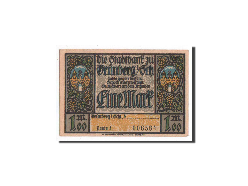 Banconote, Germania, Grunberg Stadt, 1 Mark, Monument, O.D, Undated, FDS
