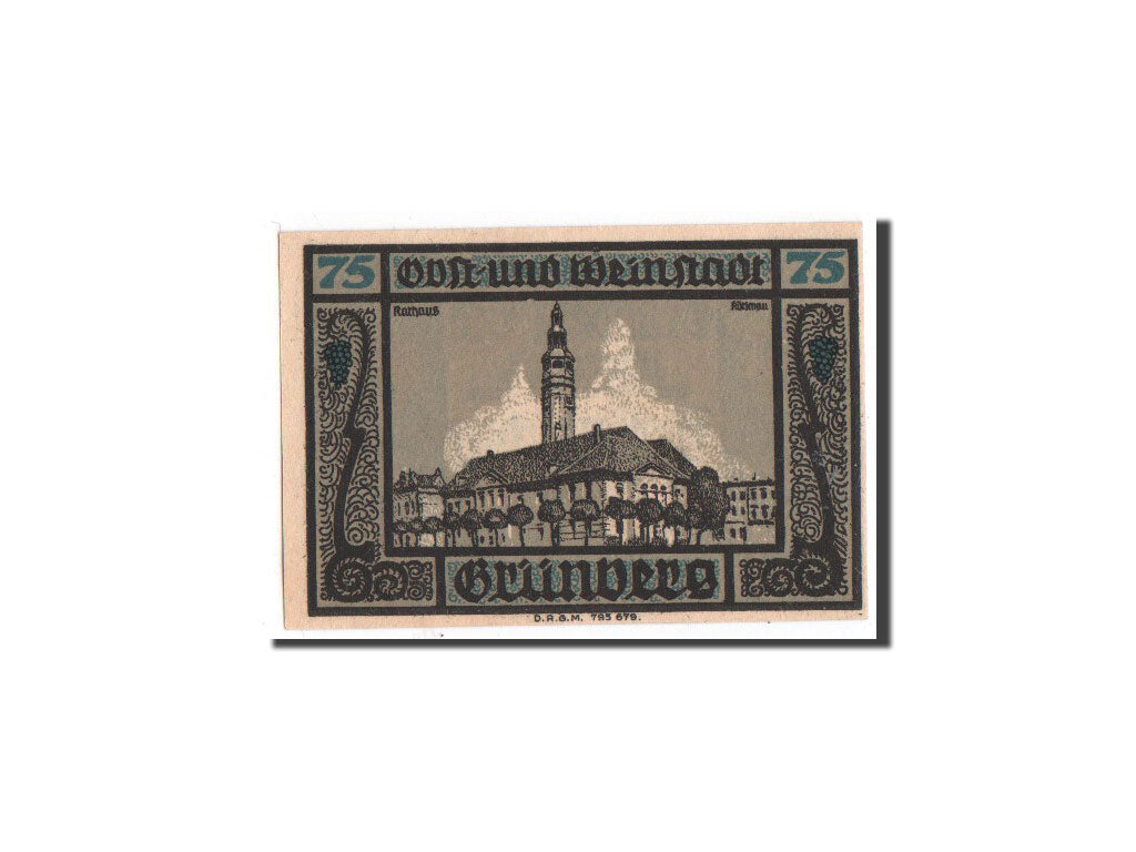 Geldschein, Deutschland, Grunberg Stadt, 75 Pfennig, Monument, O.D, Undated