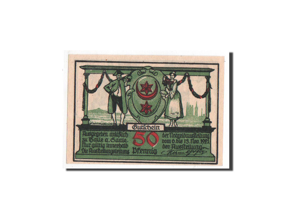 Banconote, Germania, Halle a.d. Saale, 50 Pfennig, casquette, 1921, 1921-11-06