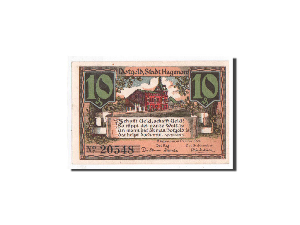 Biljet, Duitsland, Hagenow, 10 Pfennig, prairie, 1921, Undated, NIEUW