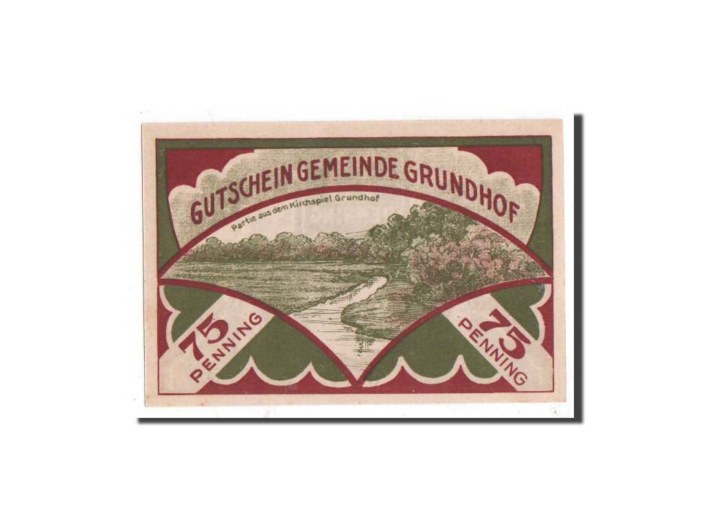Biljet, Duitsland, Grundhof in Angeln, 75 Pfennig, Ecusson, 1921, 1921-04-01