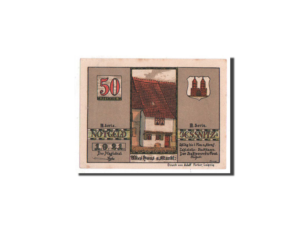 Biljet, Duitsland, Jessnitz, 50 Pfennig, batiment 1, 1921, 1921-09-01, NIEUW