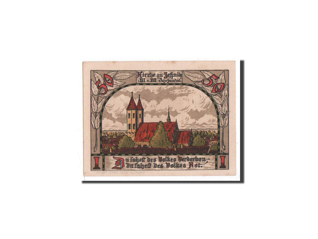 Biljet, Duitsland, Jessnitz, 50 Pfennig, batiment 1, 1921, 1921-09-01, NIEUW