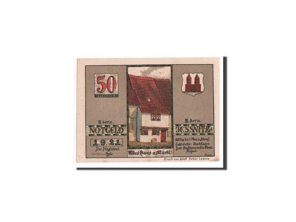 Biljet, Duitsland, Jessnitz, 50 Pfennig, Batiment, 1921, 1921-09-01, NIEUW