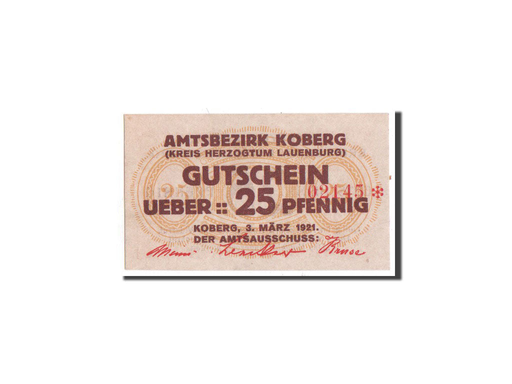 Biljet, Duitsland, Koberg, 25 Pfennig, Citation, 1921, 1921-03-03, NIEUW