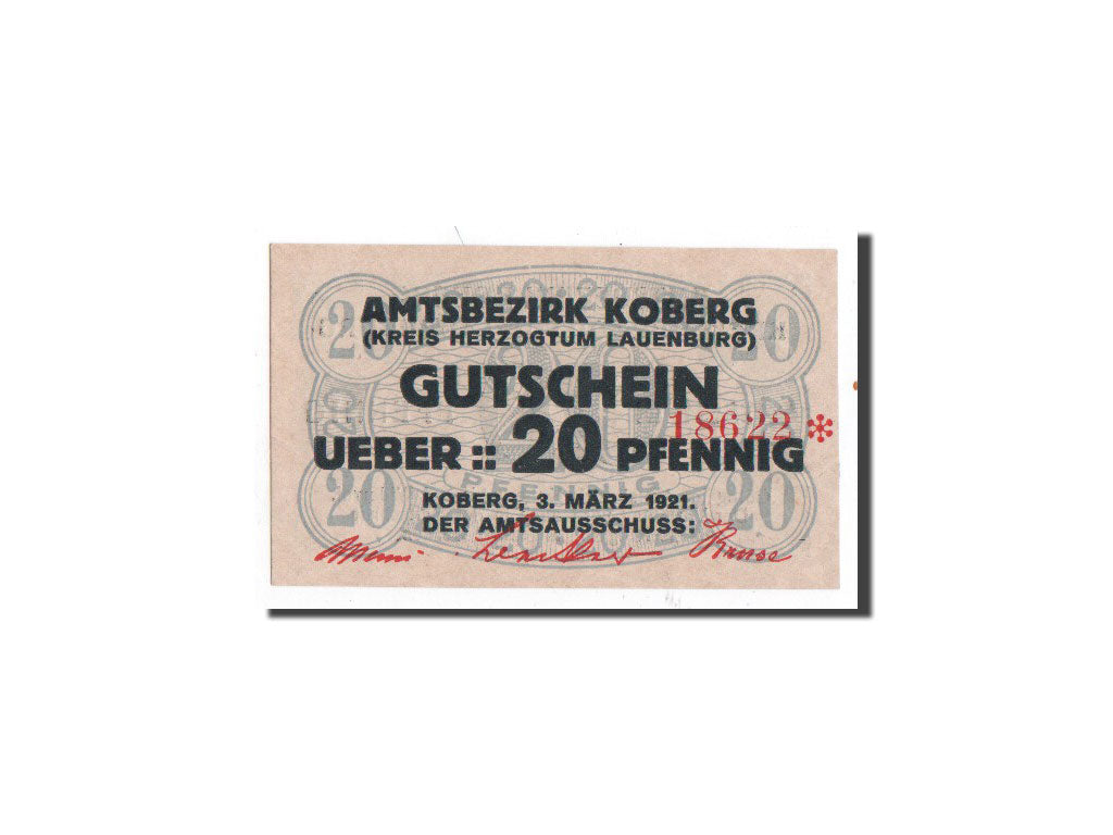 Biljet, Duitsland, Koberg, 20 Pfennig, Citation, 1921, 1921-03-03, NIEUW