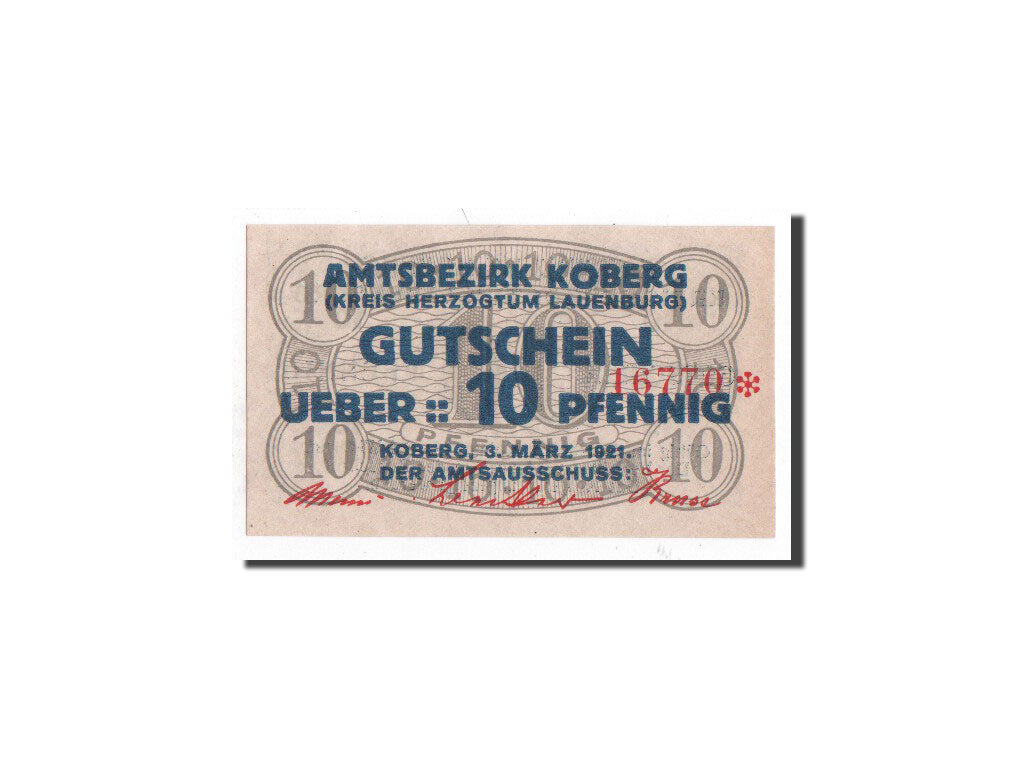 Biljet, Duitsland, Koberg, 10 Pfennig, Citation, 1921, 1921-03-03, NIEUW