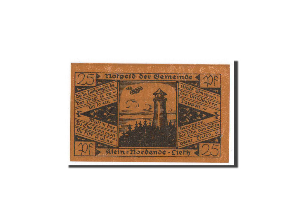 Banconote, Germania, Klein-Nordende-Lieth, 25 Pfennig, paysage, O.D, Undated