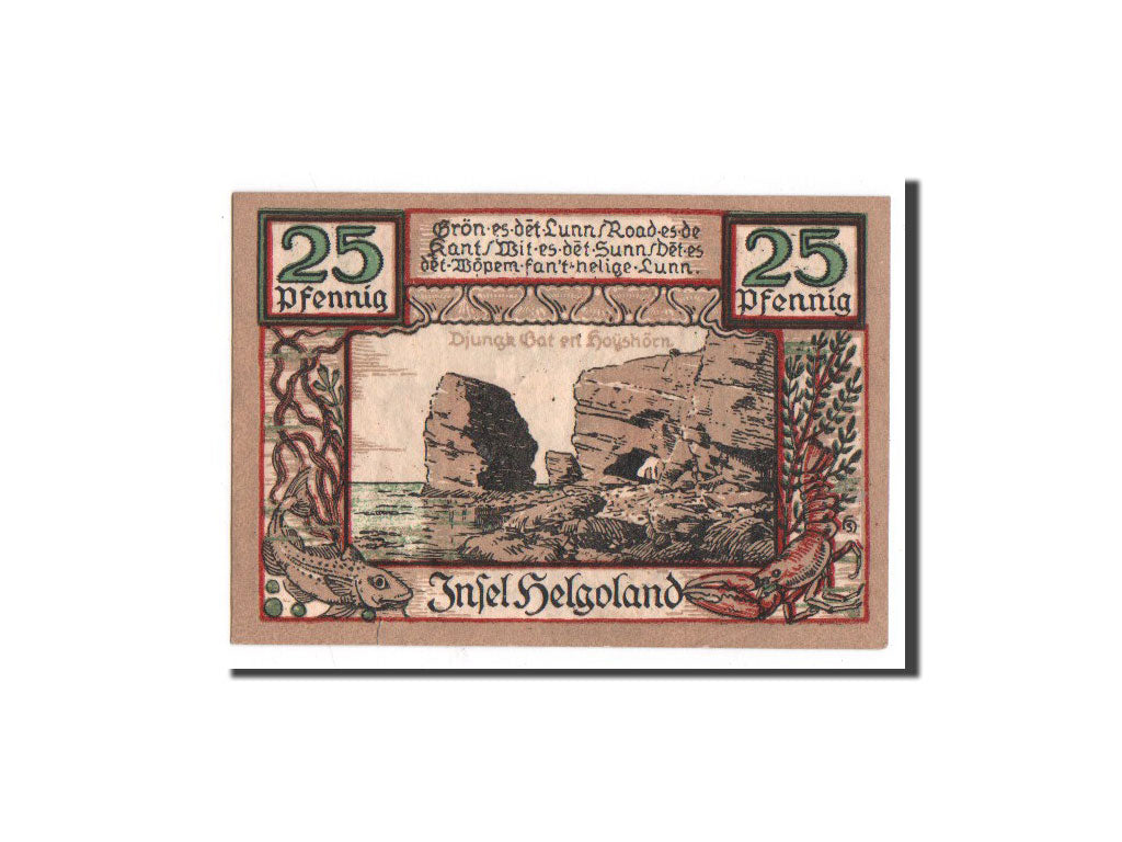 Biljet, Duitsland, Helgoland, 25 Pfennig, rocher 3, 1921, Undated, NIEUW