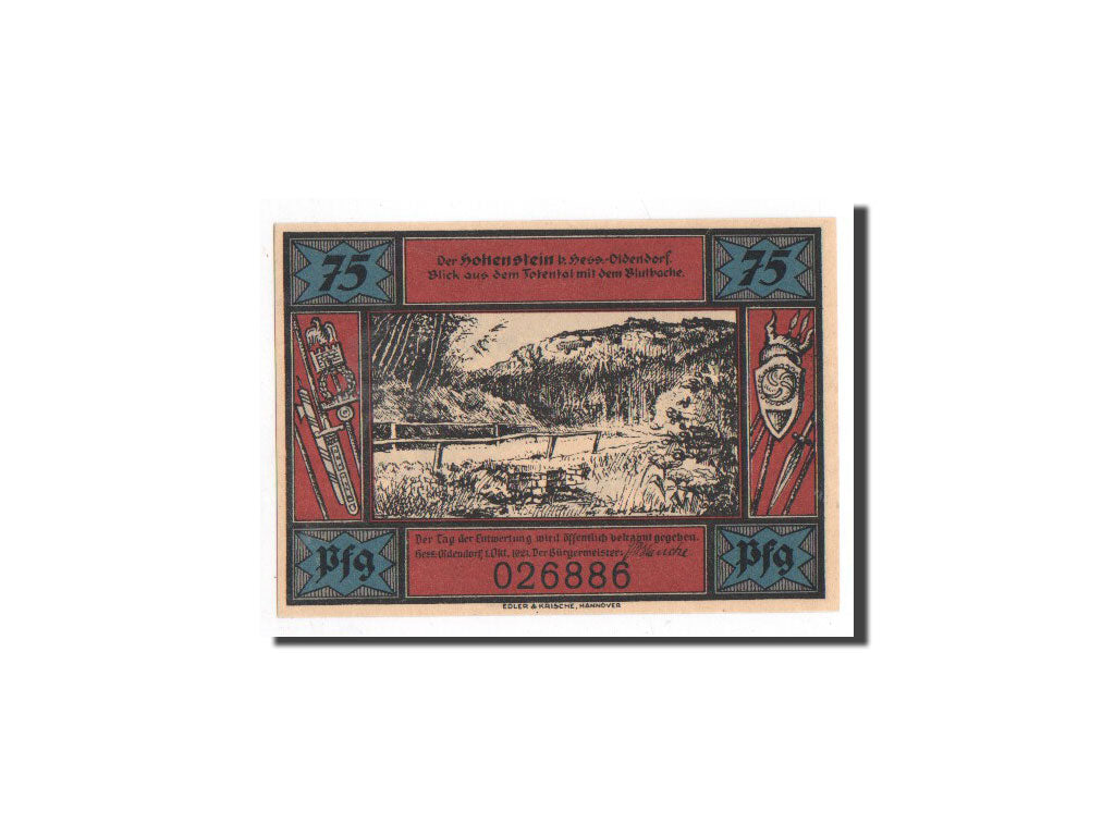 Geldschein, Deutschland, Hessisch Oldendorf, 75 Pfennig, diable 3, 1921