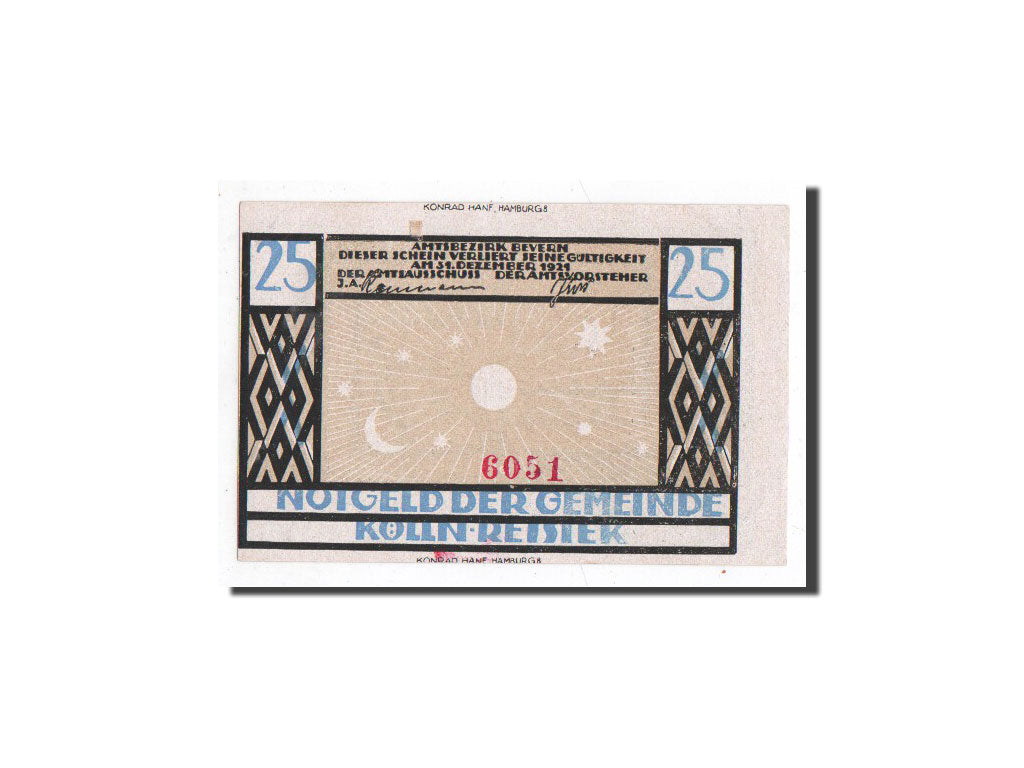 Biljet, Duitsland, Kölln-Reisiek, 25 Pfennig, bélier, taureau, 1921, Undated