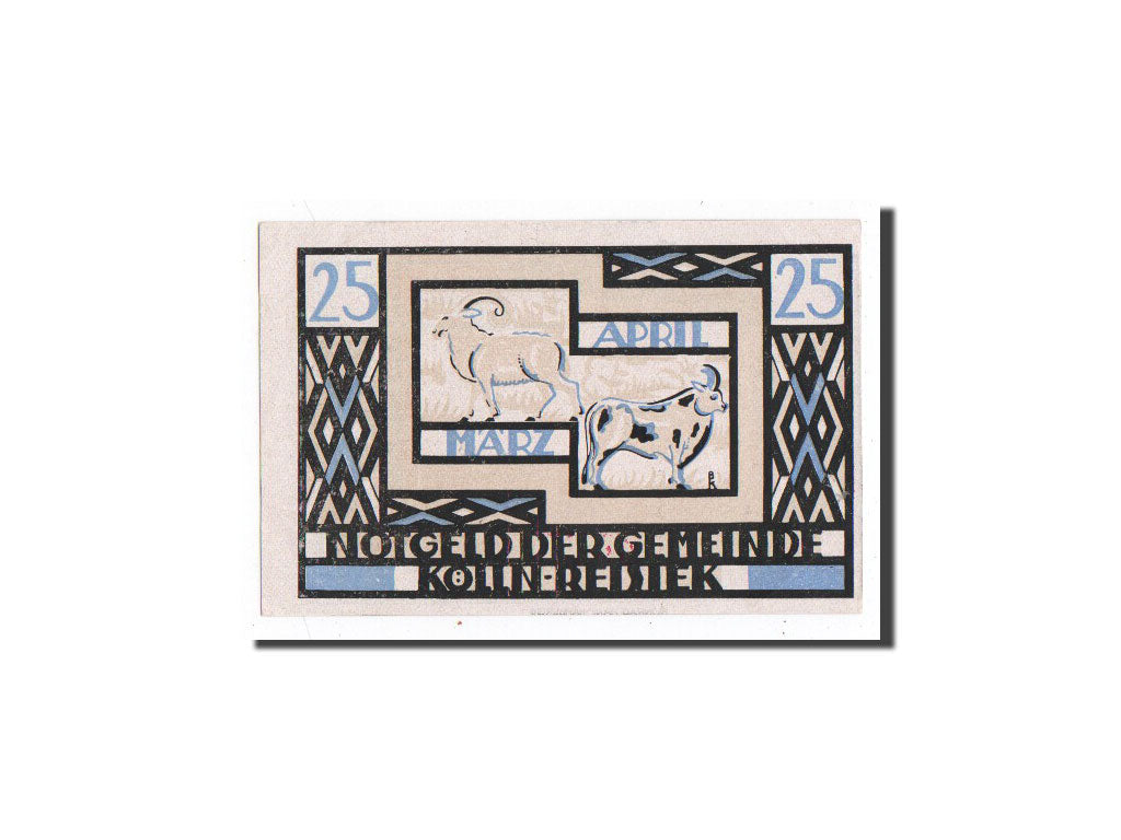 Biljet, Duitsland, Kölln-Reisiek, 25 Pfennig, bélier, taureau, 1921, Undated