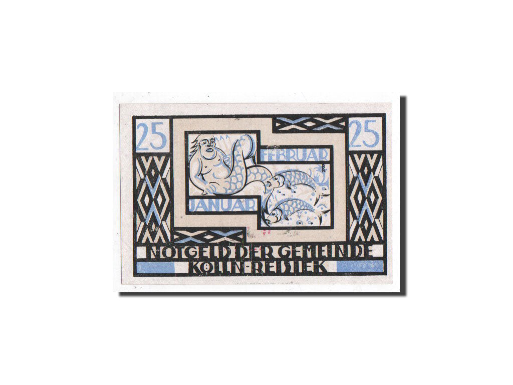 Biljet, Duitsland, Kölln-Reisiek, 25 Pfennig, verseau, poisson, 1921, Undated