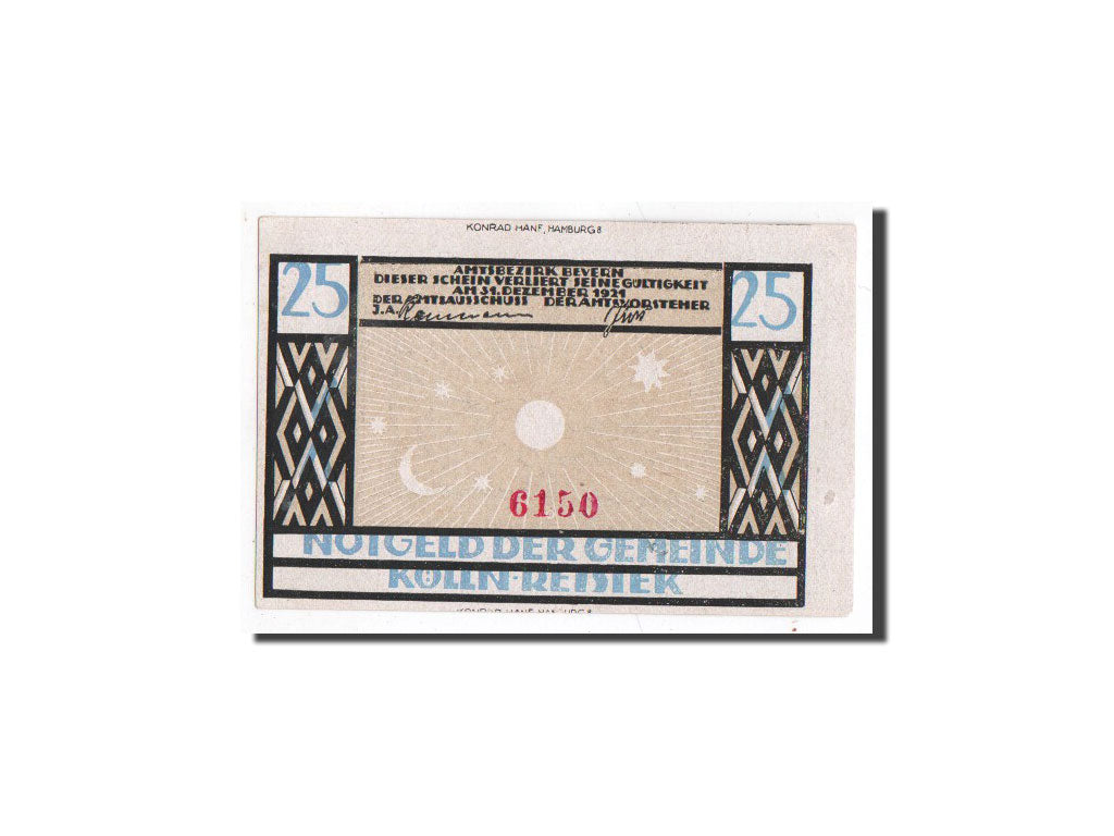 Biljet, Duitsland, Kölln-Reisiek, 25 Pfennig, bélier, taureau 2, 1921