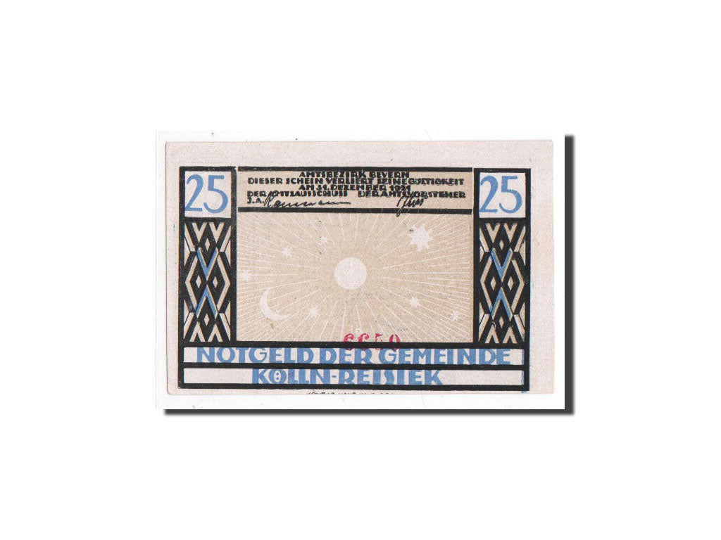 Biljet, Duitsland, Kölln-Reisiek, 25 Pfennig, verseau, poisson 2, 1921