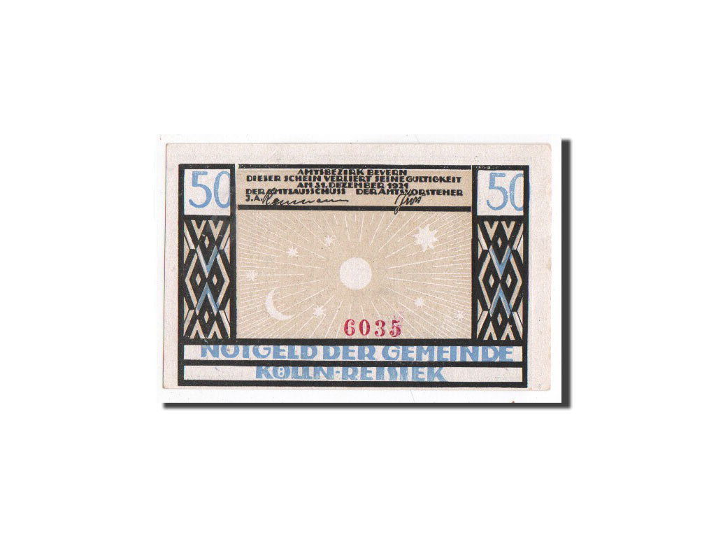 Banknote, Germany, Kölln-Reisiek, 50 Pfennig, gémeaux, cancer, 1921, Undated