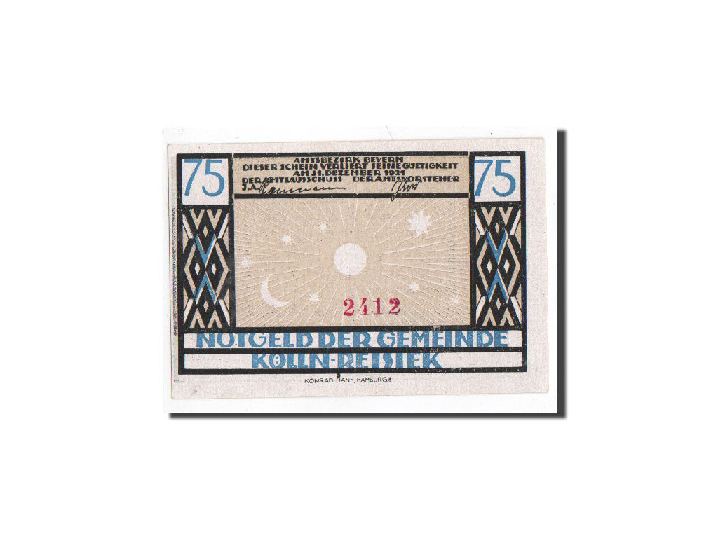 Biljet, Duitsland, Kölln-Reisiek, 75 Pfennig, balance, scorpion, 1921, Undated