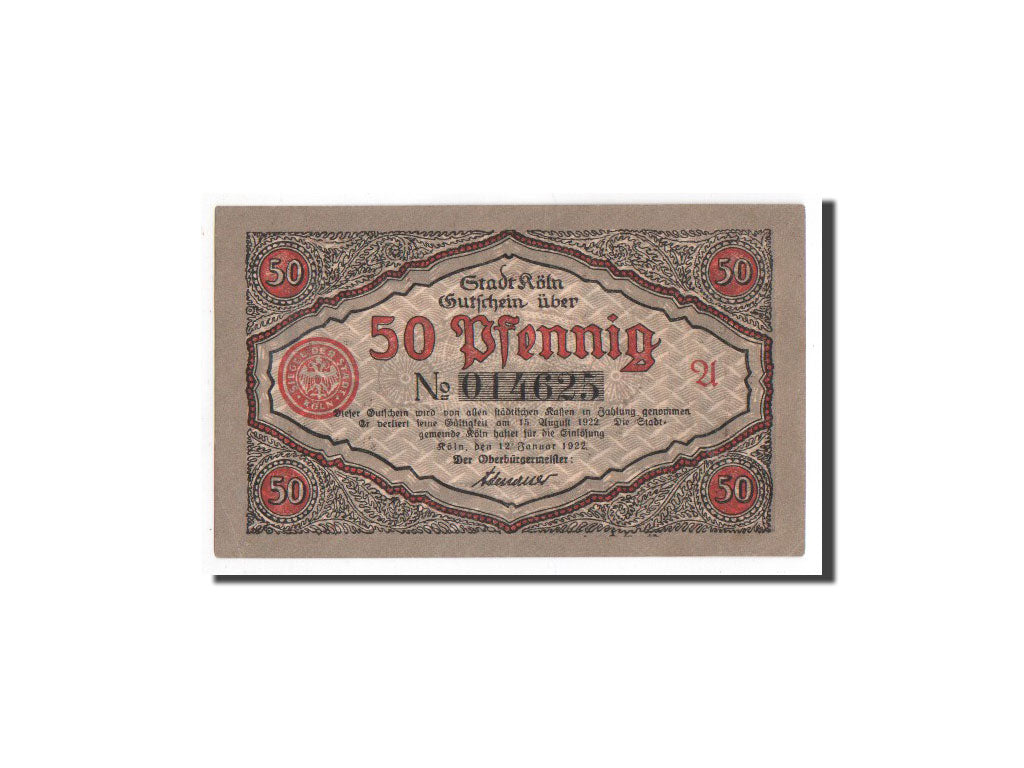 Banknote, Germany, Köln, 50 Pfennig, soldat, 1921, 1921-01-12, UNC(65-70)