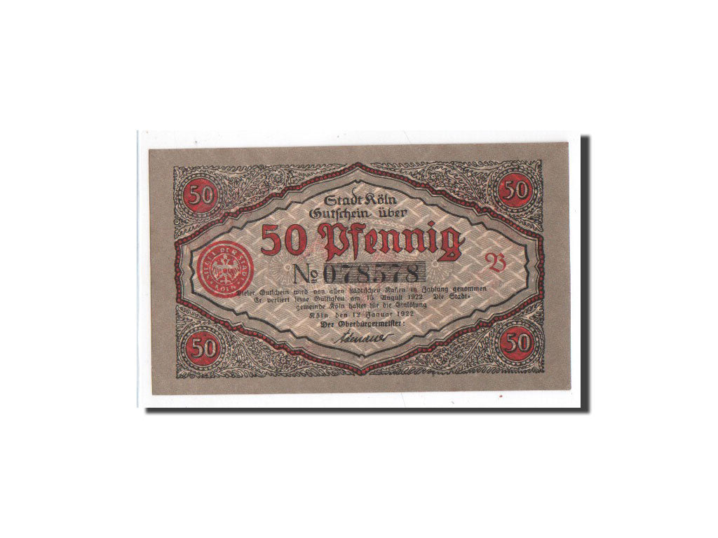 Biljet, Duitsland, Köln, 50 Pfennig, soldat 3, 1921, 1921-01-12, NIEUW