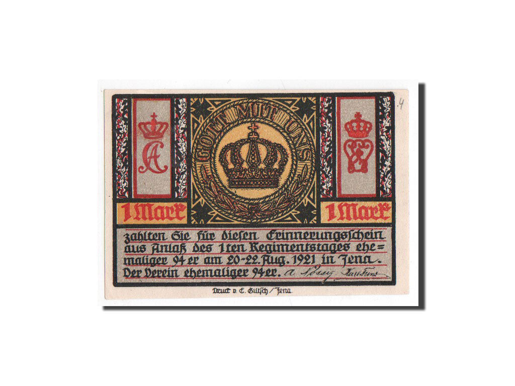 Banknote, Germany, Jena Stadt, 1 Mark, tour, 1921, 1921-08-20, UNC(65-70)