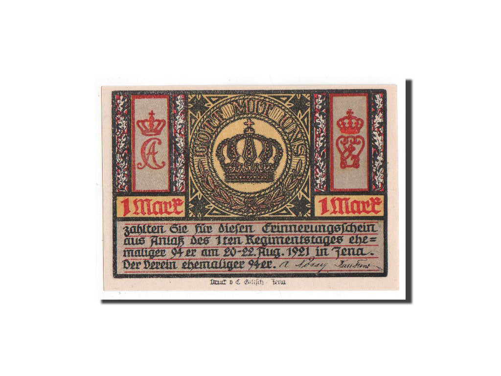 Banknote, Germany, Jena Stadt, 1 Mark, tour 2, 1921, 1921-08-20, UNC(65-70)