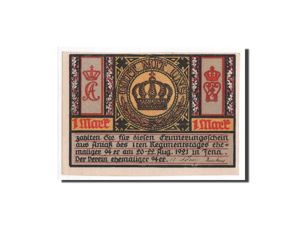 Biljet, Duitsland, Jena Stadt, 1 Mark, tour 1, 1921, 1921-08-20, NIEUW