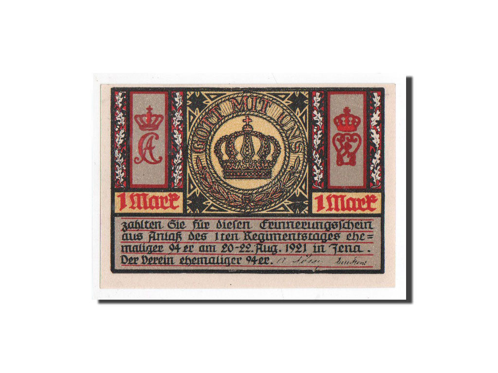 Geldschein, Deutschland, Jena Stadt, 1 Mark, tour 3, 1921, 1921-08-20, UNZ