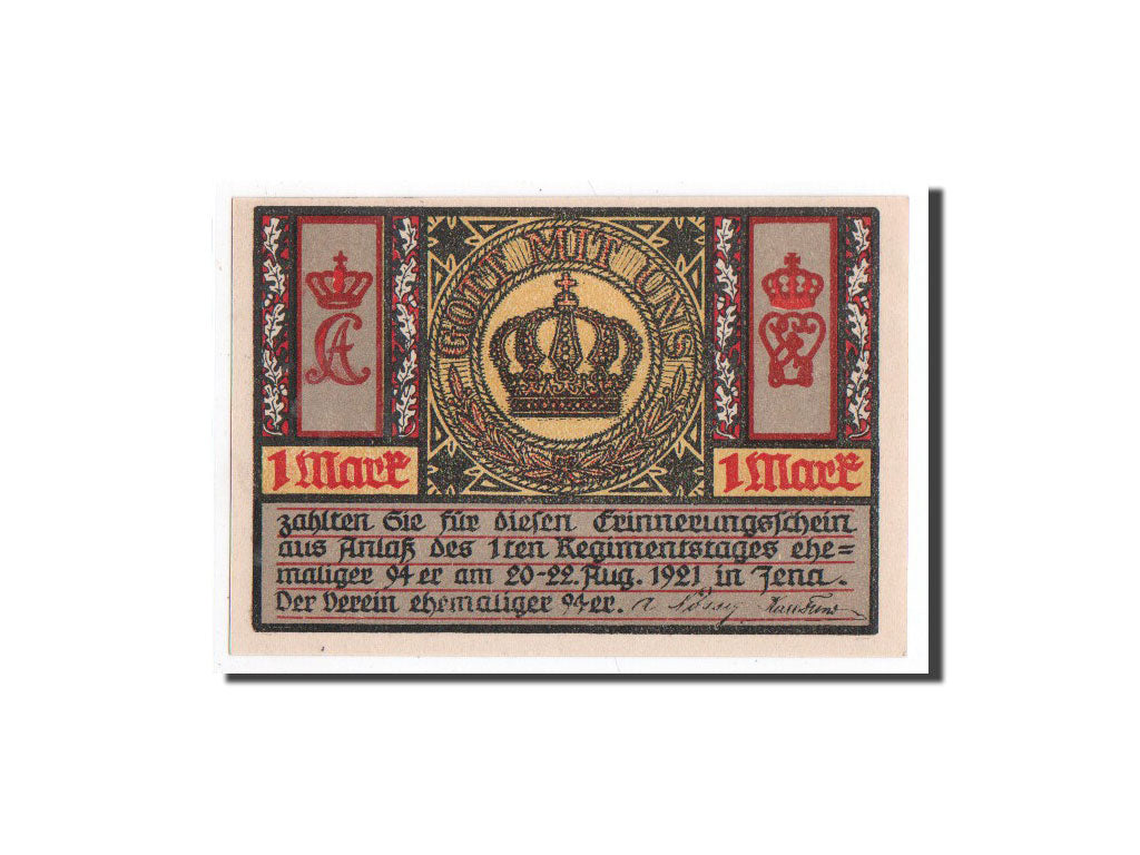 Banknote, Germany, Jena Stadt, 1 Mark, batiment 1, 1921, 1921-08-20, UNC(65-70)