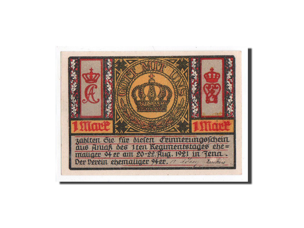 Banknote, Germany, Jena Stadt, 1 Mark, batiment 2, 1921, 1921-08-20, UNC(65-70)