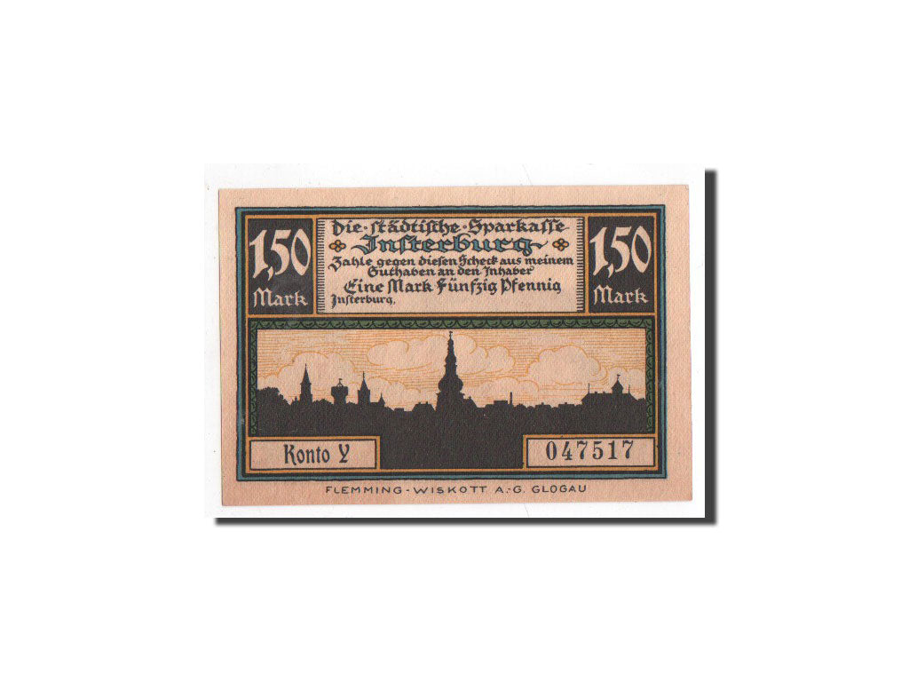 Banconote, Germania, Insterburg, 1.5 Mark, château, O.D, Undated, FDS