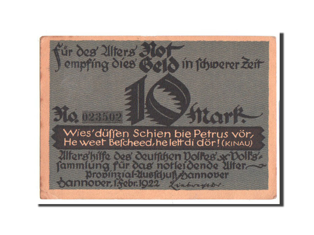 Banconote, Germania, Hannover, 10 Mark, personnage 1, 1922, 1922-02-01, FDS