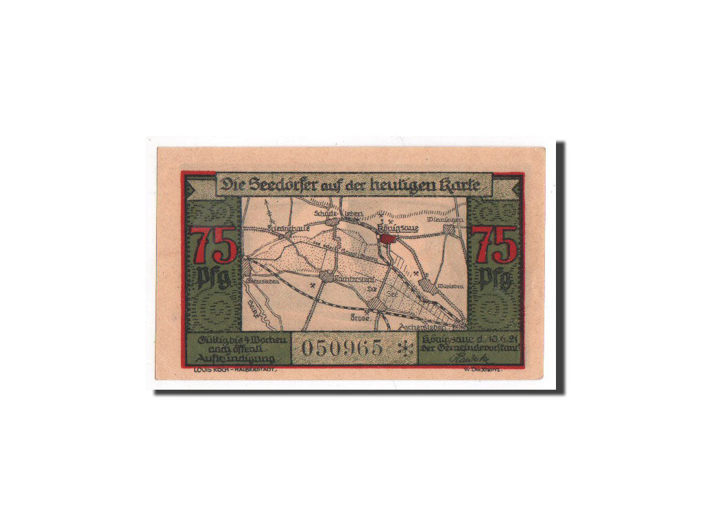 Banknote, Germany, Königsaue, 75 Pfennig, paysage, 1921, 1921-06-10