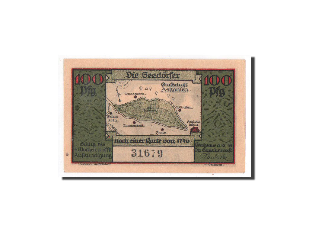 Banconote, Germania, Königsaue, 100 Pfennig, paysage, 1921, 1921-06-10, FDS